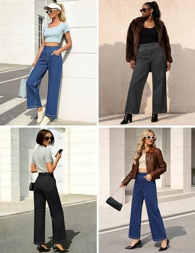 AVAMO Stretchy Wide Leg Jeans for Women Baggy y2k Pull On High Waist Jeans Elastic Sweatpant Jean Trendy Straight Denim Pants - Thumbnail 5