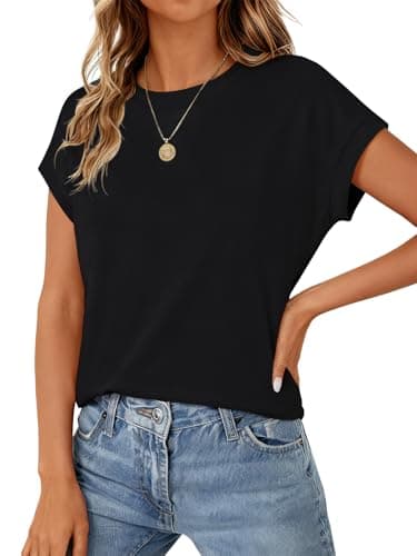 Black Tops for Women Crop Tops Cap Sleeve T Shirt Cotton Crewneck T Shirts for Women Loose Fit 2026 - Thumbnail 2