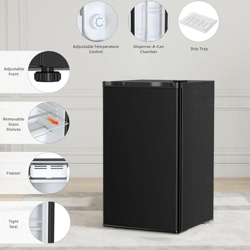 COWSAR 3.2 Cu.Ft Mini Fridge with Freezer, Reversible Door Compact Refrigerator with 7-Speed Thermostat, Small Fridge for Office Dorm, Upright Freezer Style (BLACK) - Thumbnail 2
