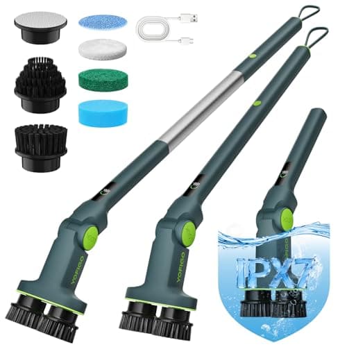 Electric Cleaning Brush, Dual Head Power Brush Scrubber with Infrared Control, 8-in-1 Cordless Power Scrubber for Bathroom & Shower, Electric Scrubber with Adjustable Handle for Bathtub, Tile, Floor - Image 1
