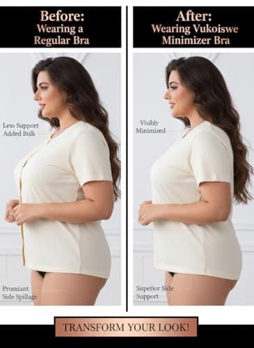 Vukoiswe Minimizer Bras for Women Full Coverage Unlined Underwire Bra Plus Size Bra for Heavy Breast Black - Thumbnail 3