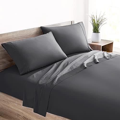 Mellanni 400 Thread Count Cotton Sateen Bedding Set - 4 Piece Bed Sheets Set - Fits Mattresses up to 16" Deep - Cooling Sheet for Hot Sleepers (King, Gray) - Image 1