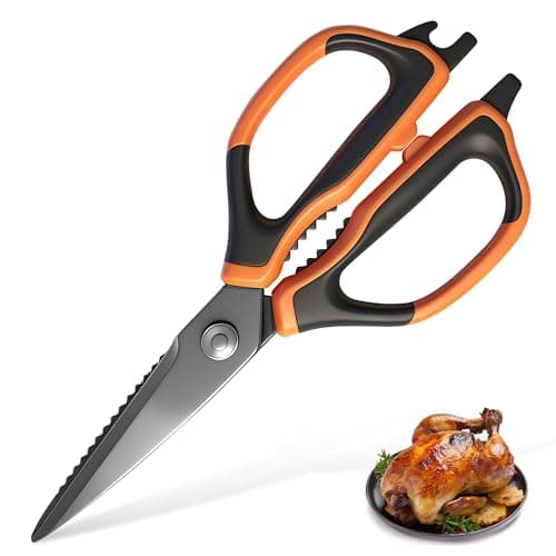 ANSHEE All Purpose Kitchen Scissors, Durable Stainless Steel Food Cooking Shears, Built-in Bottle Opener, Soft Grip Comfort Handle, Dishwasher Safe, Ideal Kitchen Gifts orange 1pack - Image 1