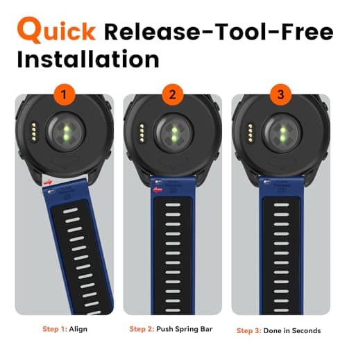 Velocarer Watch Band for Garmin Forerunner 265/Forerunner 255/Vivoactive 4/Venu 3/Venu 2, 22mm Quick Release Silicone Sport Bands, Sapphire & Black - Thumbnail 5