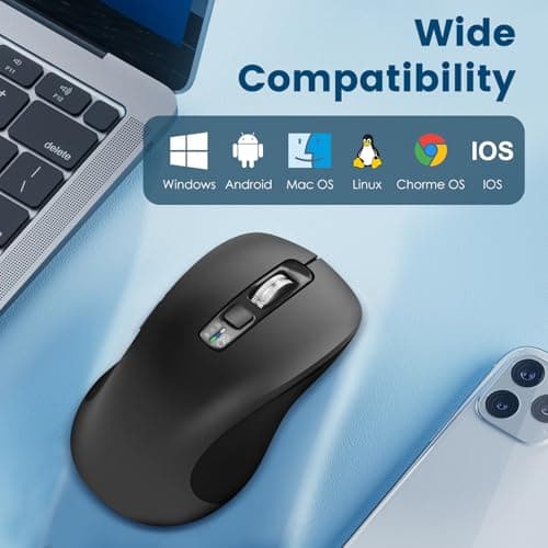 CITLLA Wireless Bluetooth Mouse (USB + BT1 + BT2), Full Size Mouse, 4-Way Scrolling, Multi-Device Silent for Computer, Laptop, iPad, MacBook (Grey) - Thumbnail 4