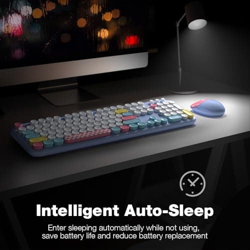Dilter Wireless Keyboard and Mouse Combo, Full-Sized Typewriter Keyboards, Cute Cat Shaped Wireless Mouse, USB Plug and Play for Windows, Computer, PC, Laptop, Desktop (Blue Colorful) - Thumbnail 5