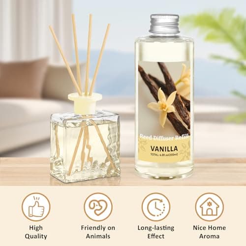 STRN Vanilla Essential Oil Reed Diffuser Refill 200ml Long-Lasting Aromatherapy, Natural Fragrance Liquid with Eco-Friendly Bottle for Home, Bedroom, Spa - Thumbnail 3