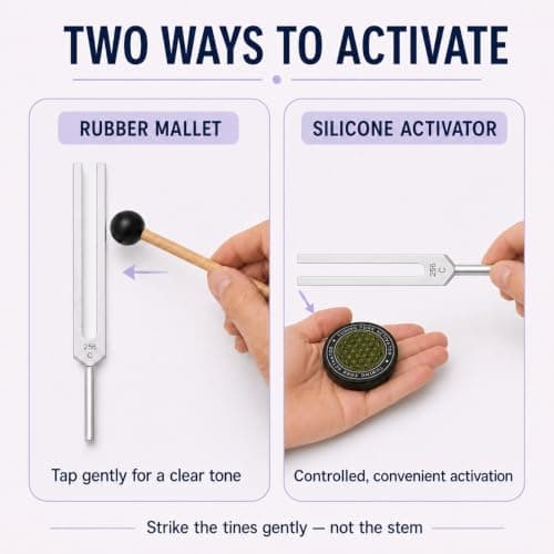 Tuning Forks for Healing Set – 128Hz 136.1Hz 256Hz 384Hz Weighted & Unweighted Sound Healing Tuning Forks for Chakra Balancing, Meditation, Yoga & Relaxation with Activator, Gem Feet & Storage Pouch - Thumbnail 6