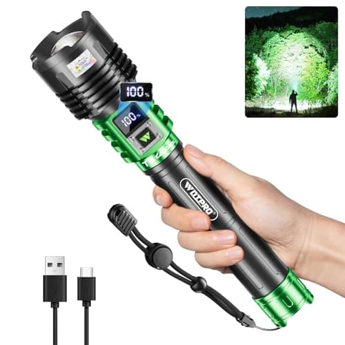 WdtPro Rechargeable LED Flashlights High Lumens, Super Bright 90000LM Rechargeable Flashlight with LCD Display, 5 Modes & Waterproof Powerful 10000mAh 30H Flashlight for Camping Emergency Green - Image 1