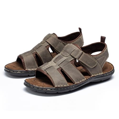ArcBrothers Men's Premium Leather Sandals - Classic Roman Style Open Toe Sandals - Cushioned Heel, Non-Slip & Sturdy Support - Thumbnail 3