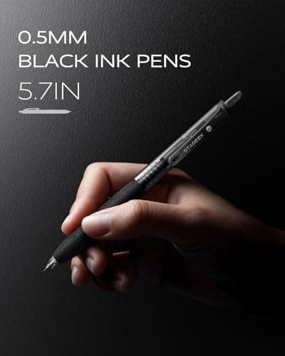 STAGEEK 0.5mm Gel Pens Fine Point Smooth Writing Pens, 12PCS Black Ink Pens, Retractable Leather-Like Black Gel Pens, Business Gel Pen for Journaling, Writing, School, Office Use (Black) - Thumbnail 2