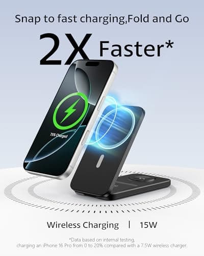 XNYAND Compatible MagSafe 3 in 1 Wireless Charging Station for Apple, Magnetic Foldable Charger Stand for iPhone 17/16/15/14/13/12 Pro Max, Apple Watch Ultra/Series & AirPods Pro Fast Charging Dock - Thumbnail 2