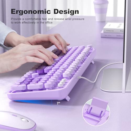 Atelus Large Print Keyboard, USB Wired Computer Keyboard, Full Size Keyboard with Number Pad for PC Laptop Desktop Windows 7 8 10 11 (Purple Colorful) - Thumbnail 4