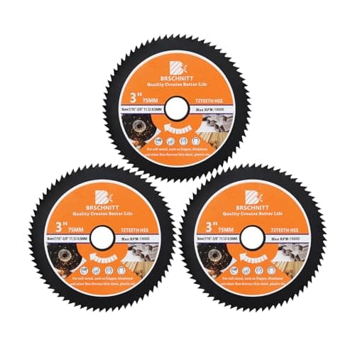 HSS Circular Saw Blade 3inch - BRSCHNITT 3pcs 72T 11.12-9.5mm Arbor Cutting Discs for Wood, Copper, Aluminum, Plastic and Soft Metal - Image 1