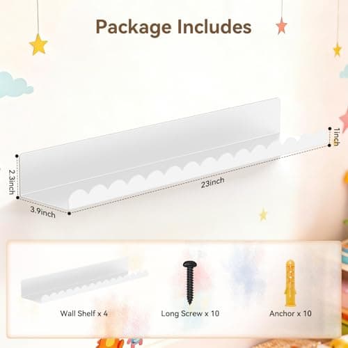 Gattlukd Floating Shelves for Wall, 23 Inch Metal Nursery Book Shelves 4 Pack, Wall Mounted Book Shelf for Kids Room, Bedroom, Bathroom, Playroom Decor （White） - Thumbnail 2