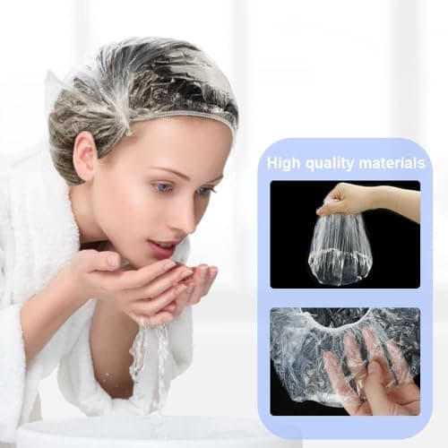 100Pcs Disposable Shower Caps, Plastic Clear Hair Cap Large Thick Waterproof Bath Caps (Large, 100Pcs) - Thumbnail 3