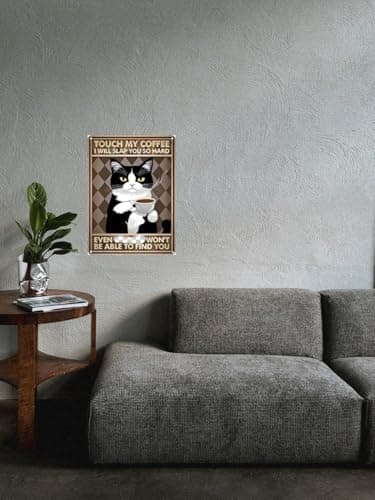 Carastora Vintage Coffee Bar Decor Sign – Black and White Cat Metal Wall Art with Humorous and Sarcastic Quote – Funny Tin Sign for Kitchen, Cafe – 8x12 Inch - Thumbnail 4