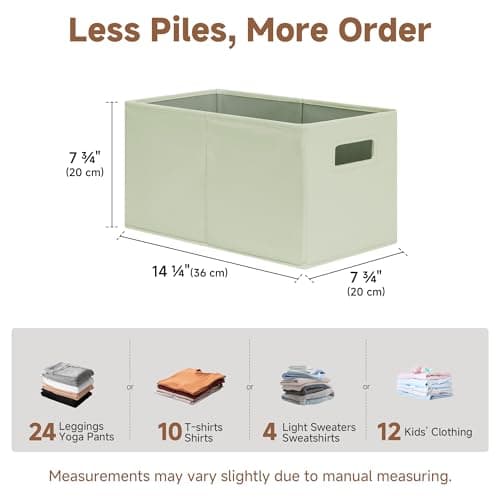 StorageWorks Fabric Storage Bins for Shelves, Closet Organizers and Storage Baskets, Collapsible Storage Bins with Cutout Handles, Medium, 2-Pack, Ivory and Light Green - Thumbnail 6