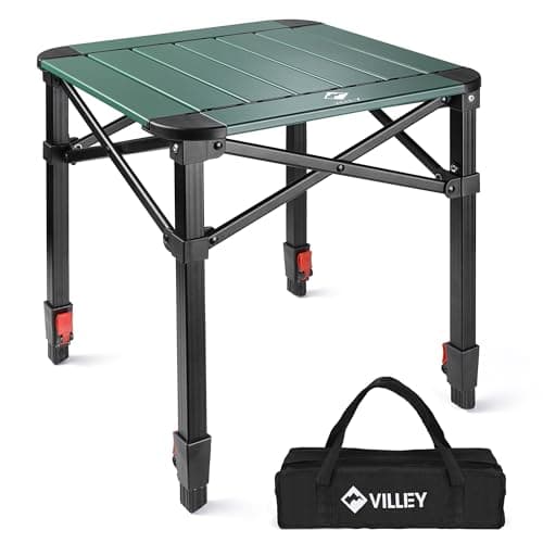 VILLEY Folding Camping Square Table with Carry Bag, Lightweight Aluminum Adjustable Square Table for Outdoor, Camping, Picnic, Backyards, BBQ, Small - Image 1