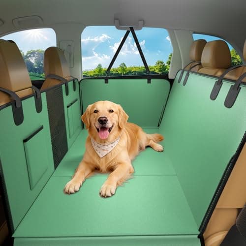 JKLESA Hard Bottom Dog Car Seat Cover for Back Seat, 52"x65" Waterproof PU Leather Hammock with Side Flaps, Non-Slip Heavy Duty Protector for SUVs & Mid-Size Trucks, Supports Up to 450 lbs – Green