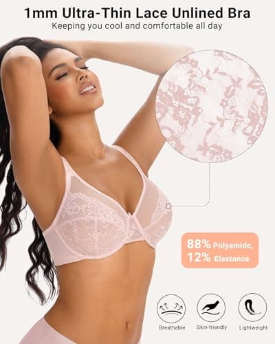 As Fairy Plus Size Minimizer Bras for Women Underwire Full Coverage Unlined Floral Lace Bra for Heavy Breast(Dusty Peach 36DDD) - Thumbnail 2