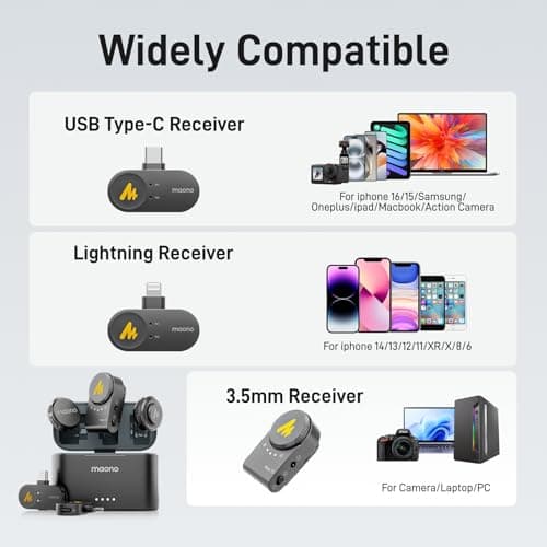 MAONO Wireless Lavalier Microphone for iPhone/Android/Camera/PC, Mini Lapel Mic with 48khz 24bit, Voice Filter, Noise Cancellation, 30h Battery, USB-C/Lightning Plug for Video Recording - Wave T5 - Thumbnail 5