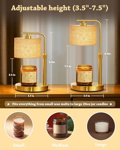 Candle Warmer Lamp with Timer Dimmer, Height Adjustable Candle Wax Warmer Candle Lamp for Jar Candles with 2 Bulbs, House Warming Gift for Home Room Decor, Birthday Gifts for Women Mom (Gold) - Thumbnail 3
