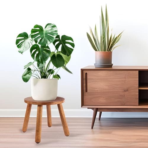 zaowofires Round Solid Wooden Step Stool， Garden Stool，10''H,Plant Stool ，Wood Legs Detachable for Plant Stand, Kitchen, Bathroom，Bedroom，Livingroom (Walnut, 10inch) - Thumbnail 2
