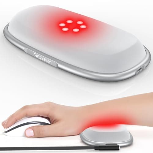Astarexin Red Light Therapy Mouse Wrist Rest - 660nm+850nm Touch-Activated Near-Infrared Light for Hand, Ergonomic Design for Office/Gaming/Travel/Laptop