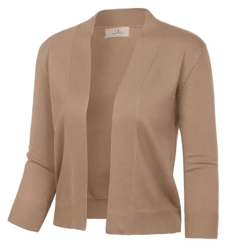 GRACE KARIN Women's 3/4 Sleeve Knit Cropped Cardigan Sweaters Open Front Khaki Bolero Shrugs Spring Cardigans L - Image 1
