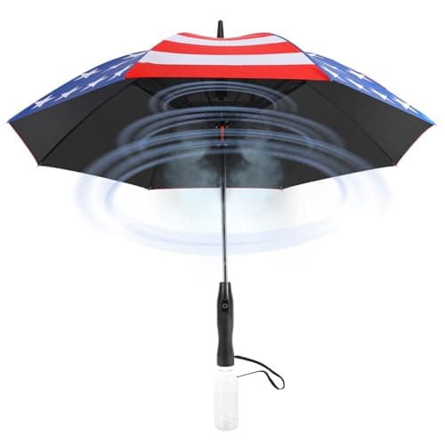 Umbrella with fan and mist spray,Rechargeable - Ultimate Solution for Cooling & UV Protection - Ideal for Summer, Beach, Outdoor Sports, Golf, Fishing Activities (National Flag)