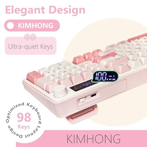 KimHong Wireless Keyboard, Quiet Keyboard for Work, Creamy Keyboard with Number Pad, RGB Gaming Keyboard, Tri-Mode BT5.0/2.4GHz/USB-C, 98 Keys, for PC, Mac, Gaming Console - Thumbnail 2