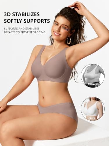 COCOMARTS Jelly Bras for Women No Underwire Deep V Bra Grey M - Thumbnail 4