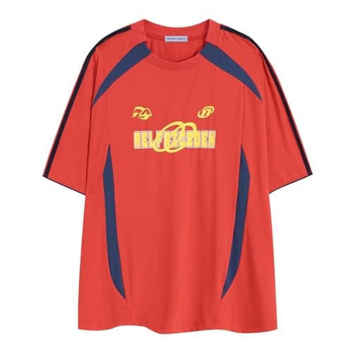 Aelfric Eden Oversized T Shirt Men 90s Shirt Unisex Streetwear Contrast Color Graphic Tees Casual Vintage Summer Tops Medium Red X-Small