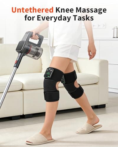 Cordless Knee Massager with Heat and Vibration for Pain Relief - Electric Heated Knee Brace Wrap with 3 Heat Levels & 3 Massage Modes, Portable Arthritis Joint Therapy for Men & Women (Black, Single) - Thumbnail 4