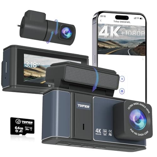TVFEA 4K Dash Cam Front and Rear | 3840P UHD Dual Dash Camera for Cars with WiFi & 64GB Card | 3.18" IPS Screen, Zinc Alloy Metal Shell, Super Night Vision, G-Sensor, 24H Parking Mode - Image 1