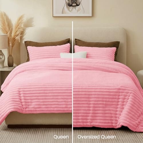 Quataly Marshmallow Queen Fleece Comforter Set Pink Faux Fur Fluffy Comforter Set Luxury Bedding Set Soft Plush Fuzzy Warm Bed Set All Season 3 Pieces (1 Shaggy Comforter, 2 Pillowcases) - Thumbnail 6