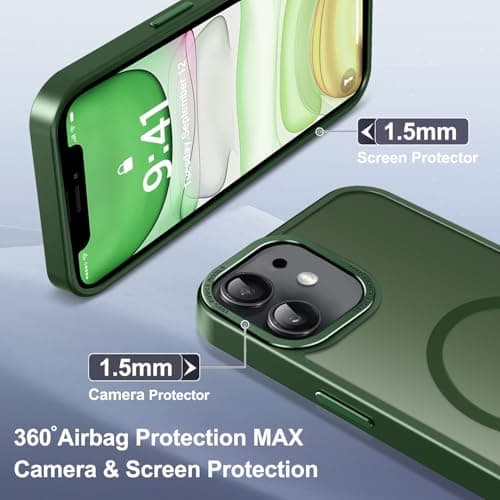 Newfuture Designed for iPhone 11 Case with Strong Magnetic [13 FT Military Drop Protection] [Compatible with Magsafe] Slim Translucent Matte Shockproof with Anti-Fingerprint Phone Case, Dark Green - Thumbnail 6