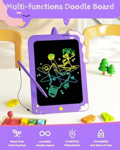 TEKFUN Birthday Gifts for Girls, 8.5inch Doodle Board, LCD Writing Tablet for Kids, Writing Pad Drawing Tablet, Travel Toys for 3 4 5 6 7 8 Year Old Boys Girls Birthday Christmas Gift(Purple) - Thumbnail 3