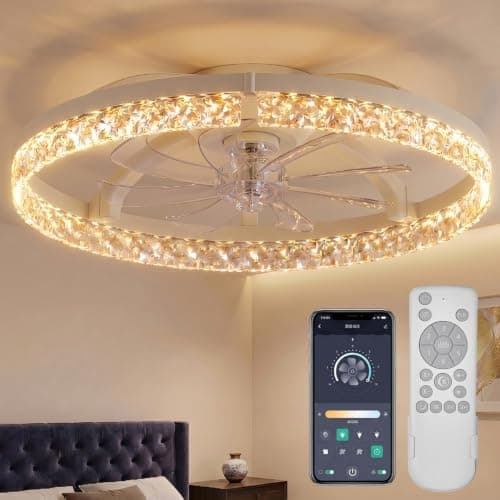 24" Ceiling Fan with Light, Flush Mount, Remote Control, White