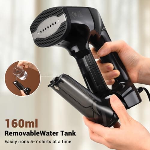 Vacuum Steamer for Clothes, 3200Pa Suction Handheld Clothes Steamer, Dual Mode, LED Display, Portable Travel Steamers for Clothes, Steaming & Ironing 2 In 1, 160ml Water Tank (for 110-120V) - Black - Thumbnail 4
