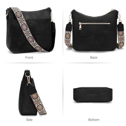 GEMIU Medium Crossbody Purse for Women Crossbody Bags Purses for Women Leather Shoulder Bags with Guitar Strap Black - Thumbnail 5