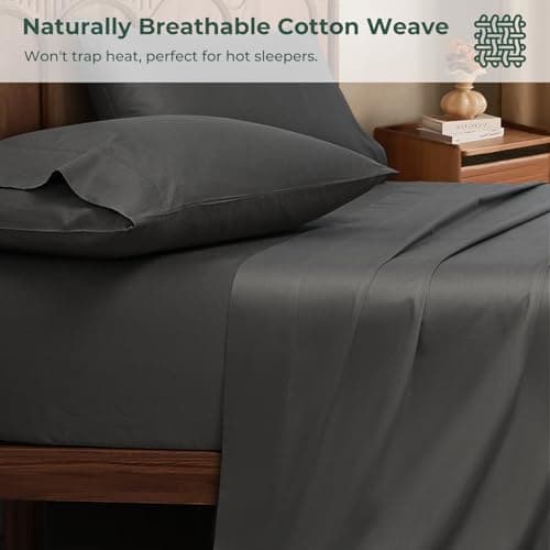 HYPREST 100% Egyptian Cotton Sheets Queen Size - 18 Inch Deep Pocket Queen Sheets, Luxury Soft & Crisp Bed Sheets Set, Oeko-TEX Certified, Durable Cooling Hotel Bedding, Grey - Thumbnail 4