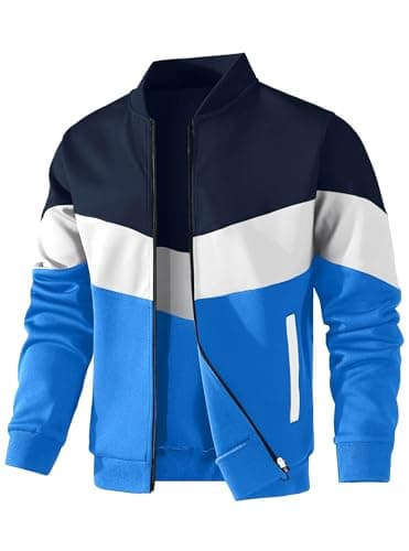 HYPESTFIT Men's Lightweight Jacket Casual Bomber Jacket Color Block Varsity Coat - Image 1