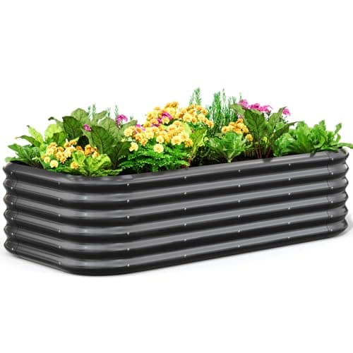 Quictent Galvanized Raised Garden Bed Kit, 6x3x1.5 ft Oval Metal Planter Box Tall for Vegetables Outdoor Backyard, Strengthened by Crossbar, Dark Gray - Image 1