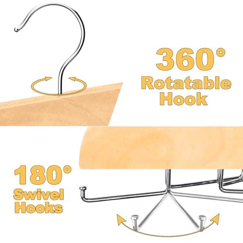 Resovo Tank Top Hanger with Premium Wood, 20 Large Capacity, Space Saving,360 Degree Rotating, Foldable Metal Hooks, Tank Tops - Thumbnail 3