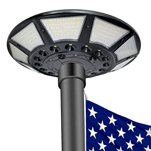 Solar Flagpole Light – 566 LEDs, 10,000mAh Battery, 32cm Solar Panel for 50% More Coverage, UFO Design for 15-25 ft Flagpoles, Ideal for Patriotic Displays & Outdoor Decoration