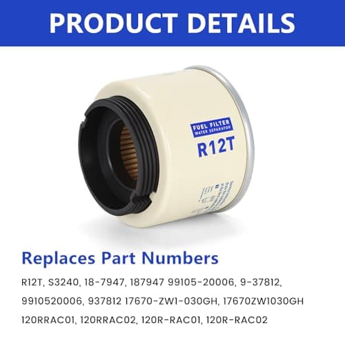 AUIVERED R12T Fuel Filter Water Separator Element - 120AT NPT ZG1/4-19 Automotive Part Fits Marine Diesel Engine - Replaces S3240 18-7947 - Thumbnail 5