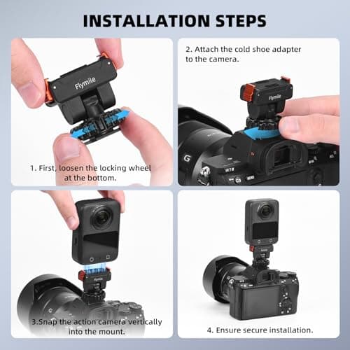 Flymile Action 5 Pro/4/3 Cold Shoe Adapter Mount, Magnetic Quick Release Holder for DJI Osmo 360, 180° Adjustable Cold Shoe Camera Adapter with 1/4" Screw Hole for DSLR Photography Accessories - Thumbnail 3