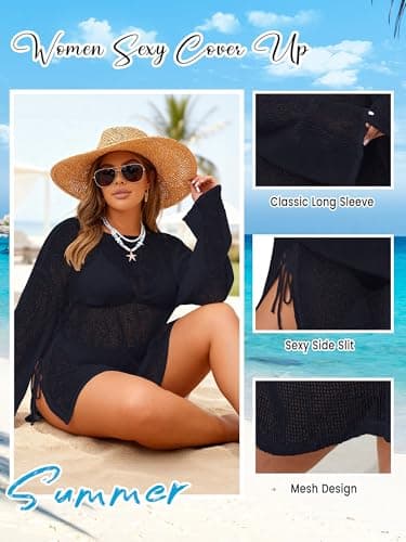 MK Shop Limited Plus Size Swimsuit Coverup for Women Sexy Crochet Bathing Suit Cover Up Mesh Sheer Summer Curvy Kaftan Beach Dress 2026 Navy Blue 4XL - Thumbnail 6